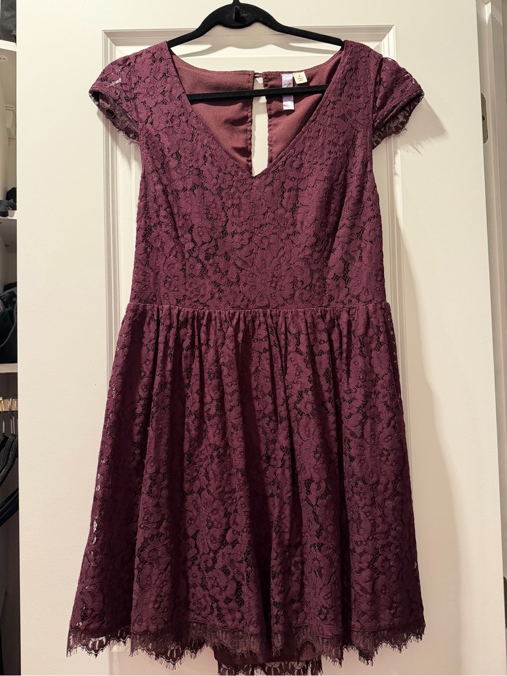 Francesca’s boutique dress- Lace Fit-and-Flare Dress in Burgundy/Merlot color